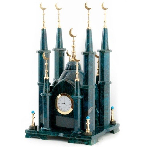  Часы каминные, настольные, камень классические "Мечеть малая", змеевик 003537 