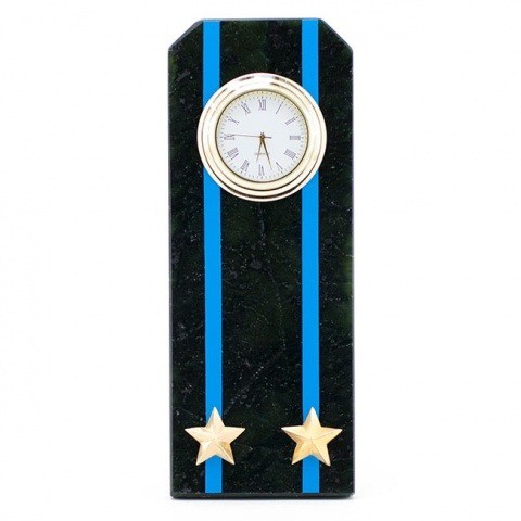  Настольные часы в гостиную "Погон подполковник Авиации ВМФ" камень змеевик 003522