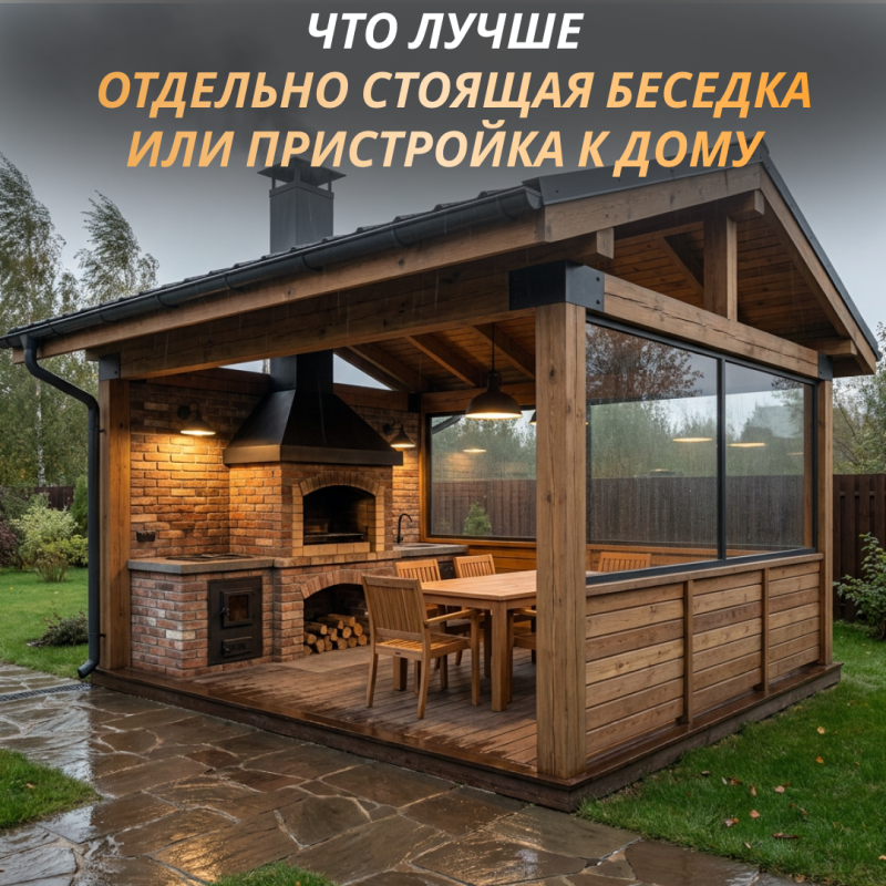 Что лучше: отдельно стоящая беседка или пристройка к дому