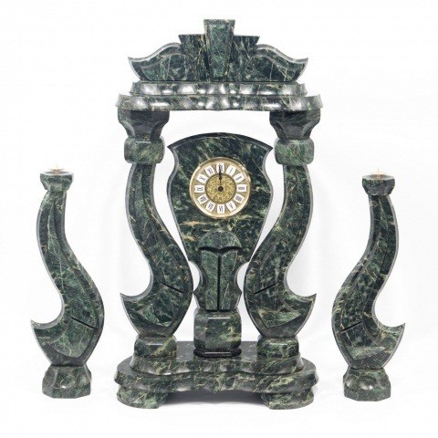  Часы для гостиной с натуральным камнем и канделябрами "Корона большая" , змеевик 006644