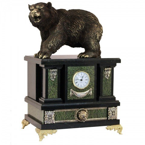 Каминные часы "Медведь" змеевик 003130