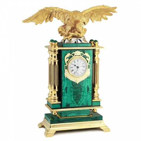 Каминные часы "Орел" камень малахит 003159
