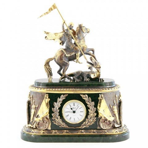 Каминные часы "Георгий Победоносец" камень нефрит 003524