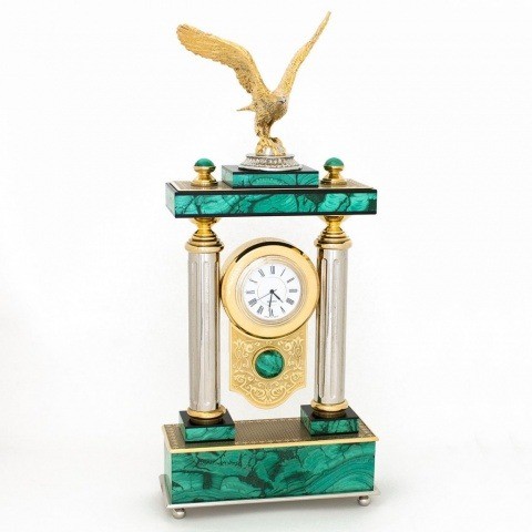 Каминные часы с камнем "Орел" камень малахит 003590