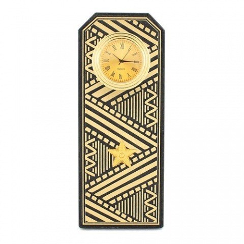  Настольные часы в гостиную "Погон генерал" цвет золото камень змеевик 003529