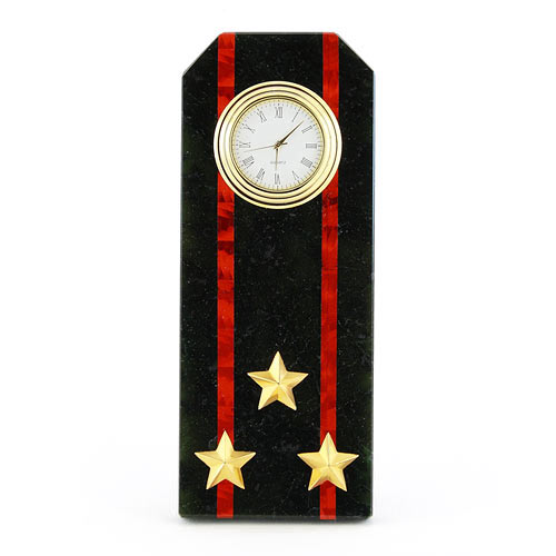  Настольные часы в гостиную "Погон полковник МП ВМФ" камень змеевик 003511