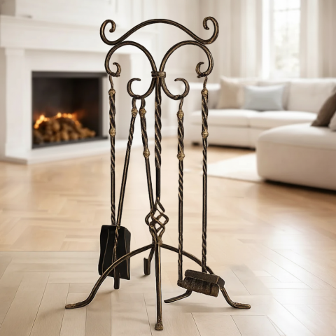 Кованый набор для камина из 4 предметов и стойки SafaMaster KN762