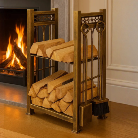 Дровница с набором для камина/печи из металла SafaMaster FT200-1, бронза