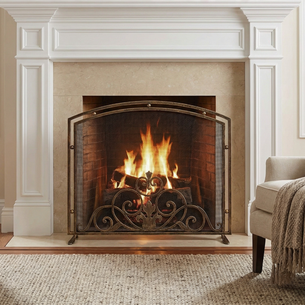 Экран кованый декоративный для камина защитный КЭ6753