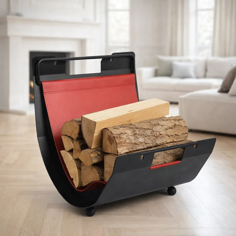 Дровница для камина из металла и кожи Comex 50.048R лофт, Италия