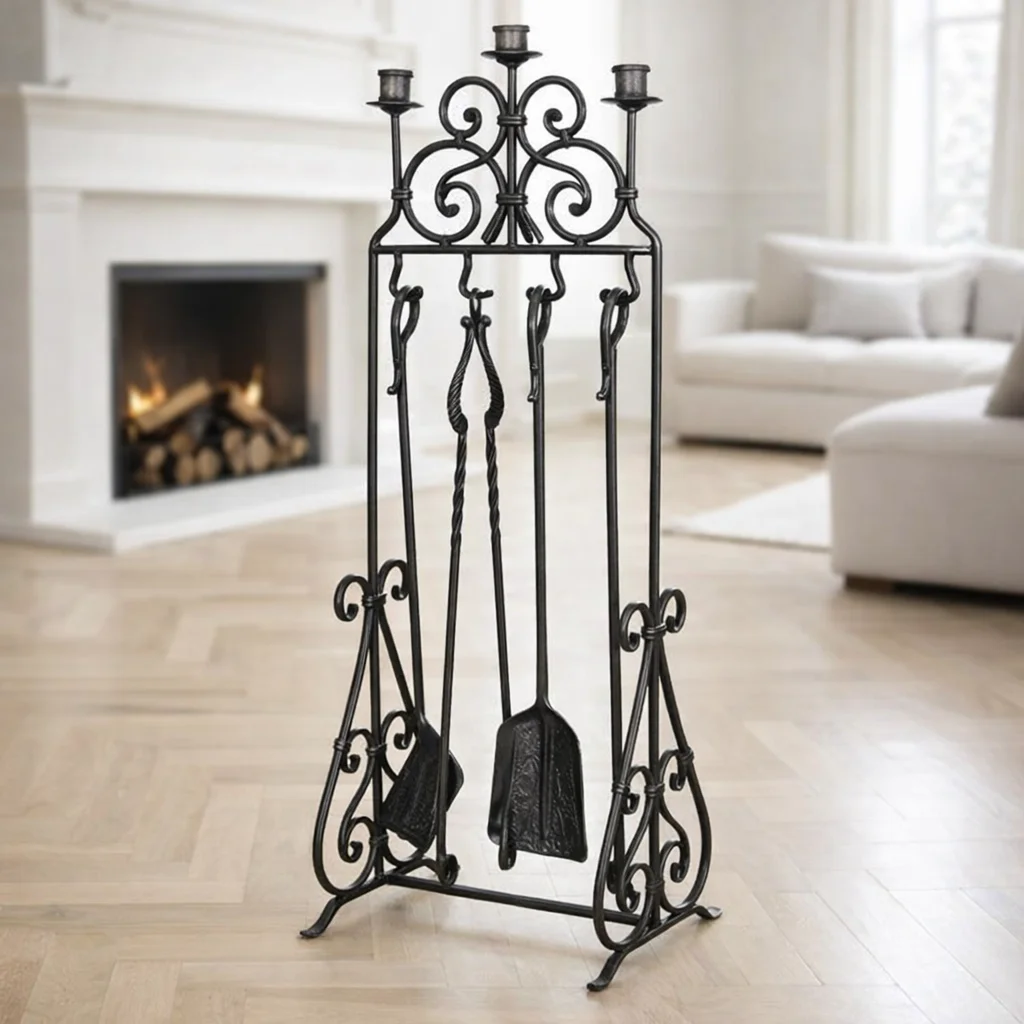 Набор для камина кованый из 4 аксессуаров с подсвечниками SafaMaster KN912