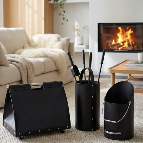 Набор аксессуаров для камина с дровницей и ведром для золы черный (50.240/50.046), Италия 