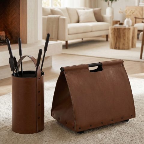 Набор аксессуаров для камина с дровницей коричневый (50.240/50.046), Италия