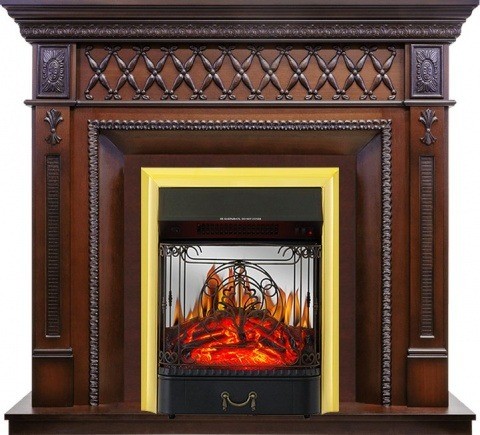 Royal Flame Каминокомплект Alexandria - махагон коричневый антик с очагом Majestic FX M Brass