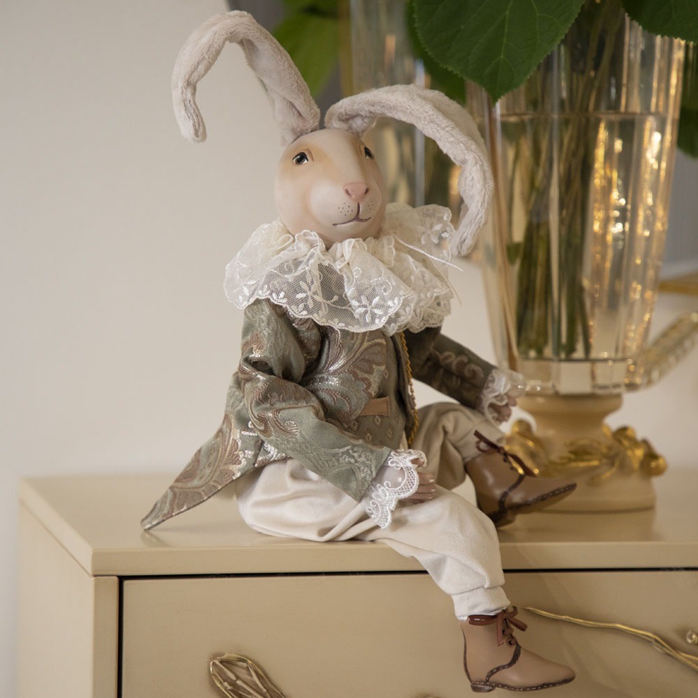 Коллекционная интерьерная кукла ручной работы ручной работы текстильная с мраморными частями Братец Кролик 
