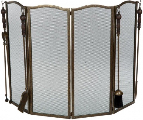 Экран защитный 4 створки с каминным набором из 4 аксессуаров 131899, Италия, латунь