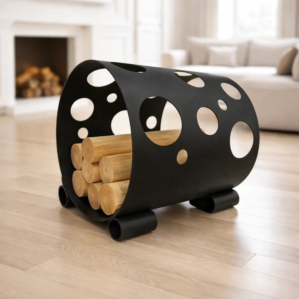 Дровница с лазерной резкой из металла «Бесконечность» для камина, печи D300BK, лофт, хай-тек