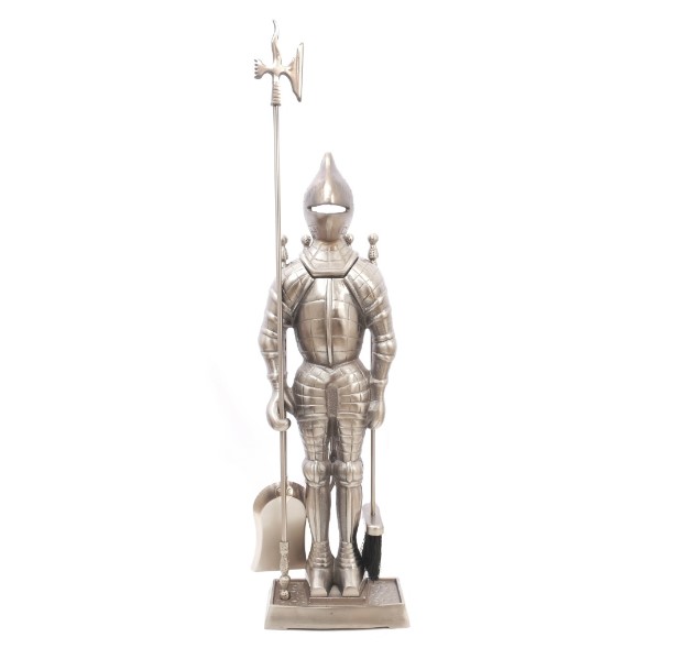 Набор для камина "Рыцарь большой с аксессуарами"  D98051AS (4 предмета, 110 см, серебро)