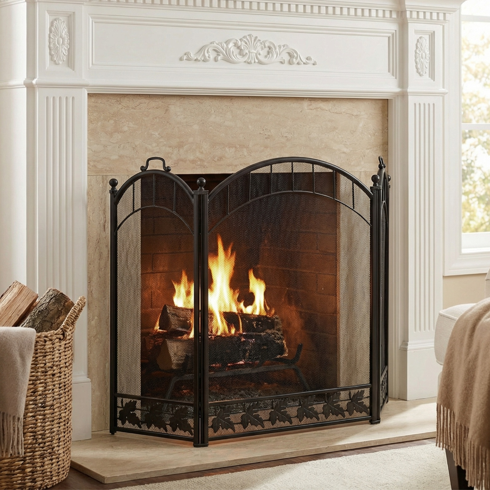 Защитный экран для камина с листьями, античное серебро 31206ВK