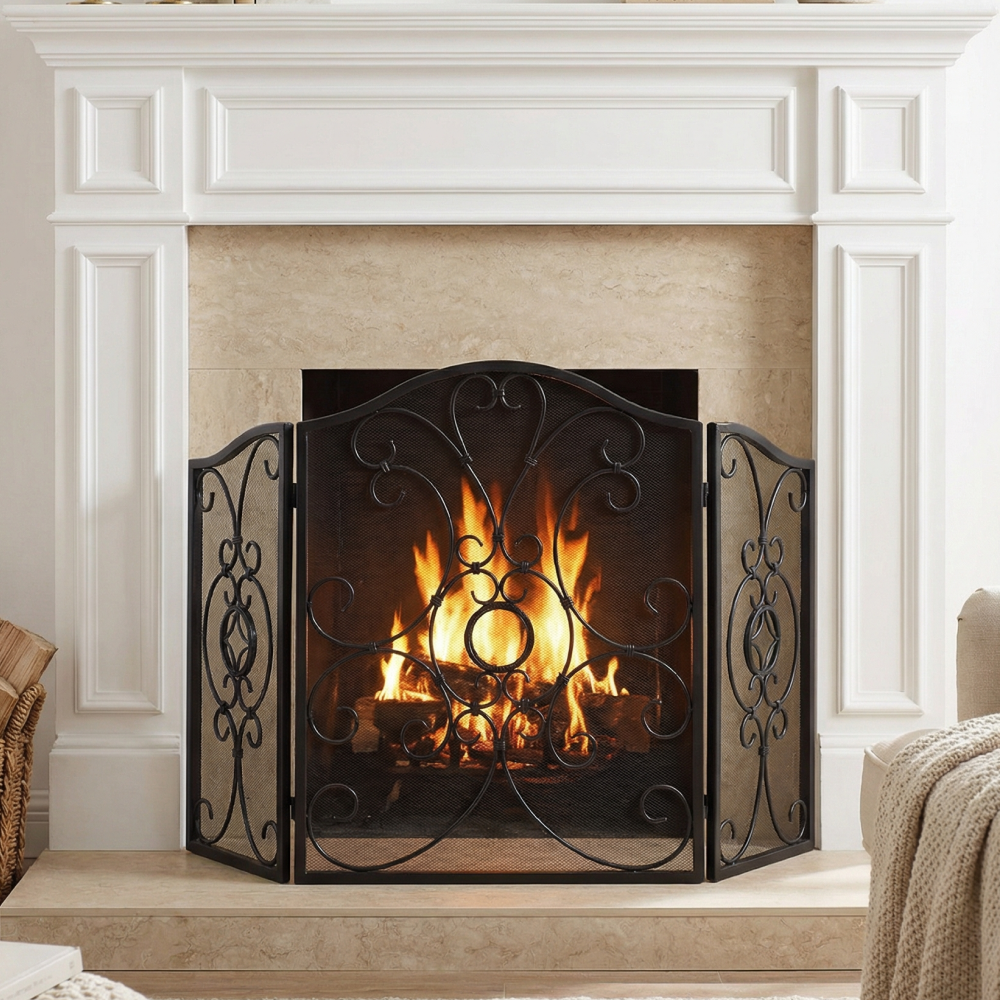 Защитный декоративный экран для камина на 3 секции 61048ВК