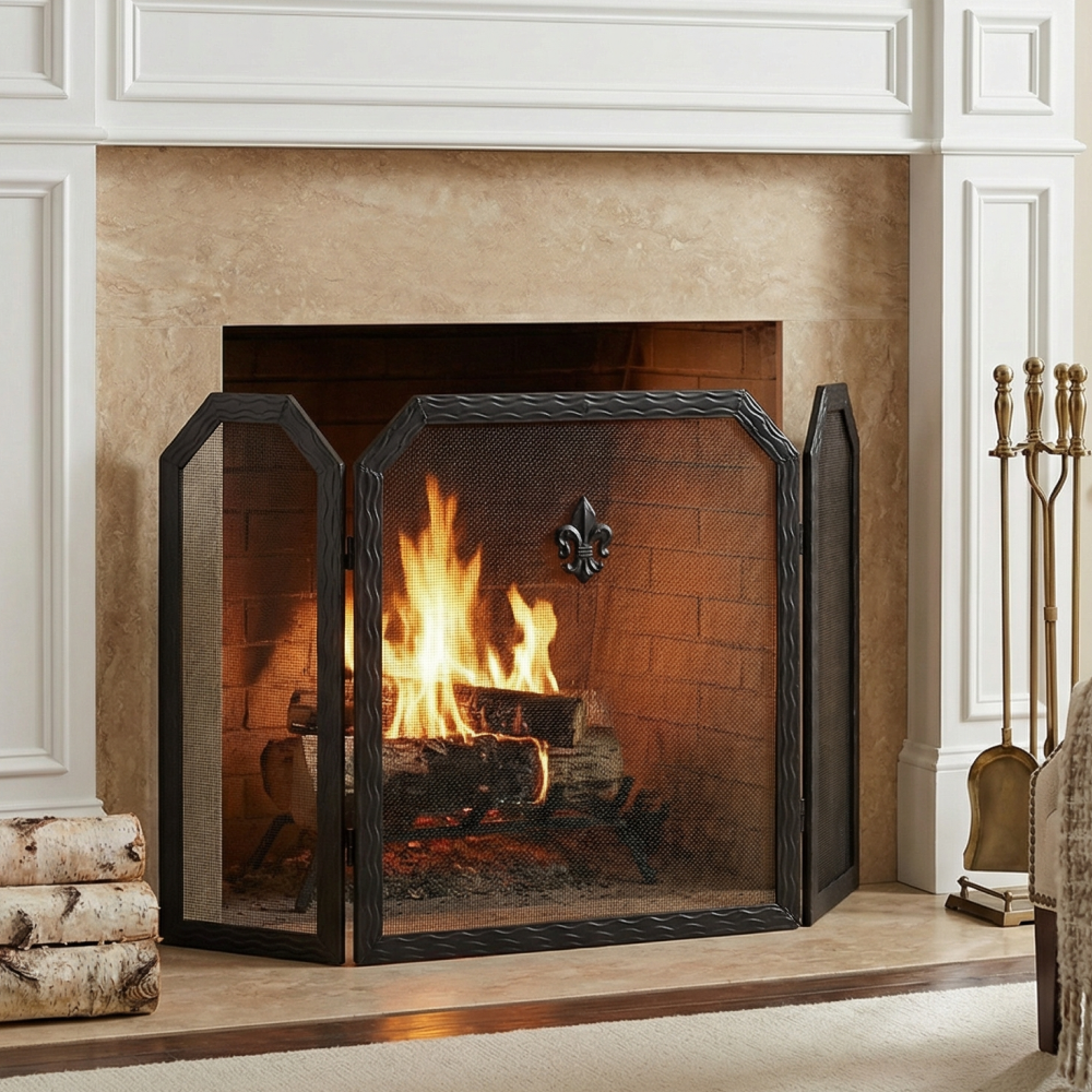 Экран  для камина черный, с эмблемой C3850BК