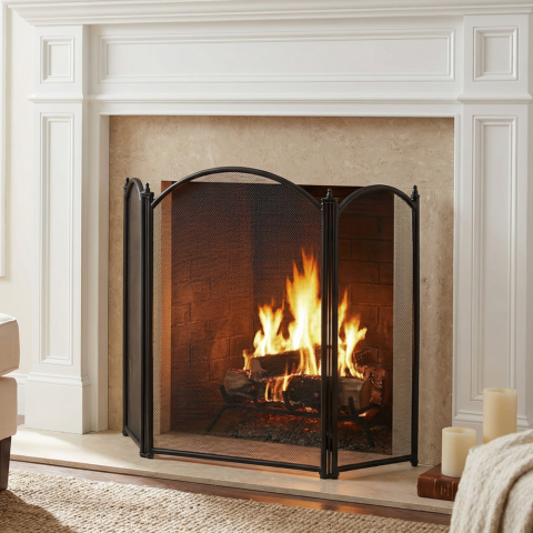 Экран для камина черный, 3 створки C03026BK