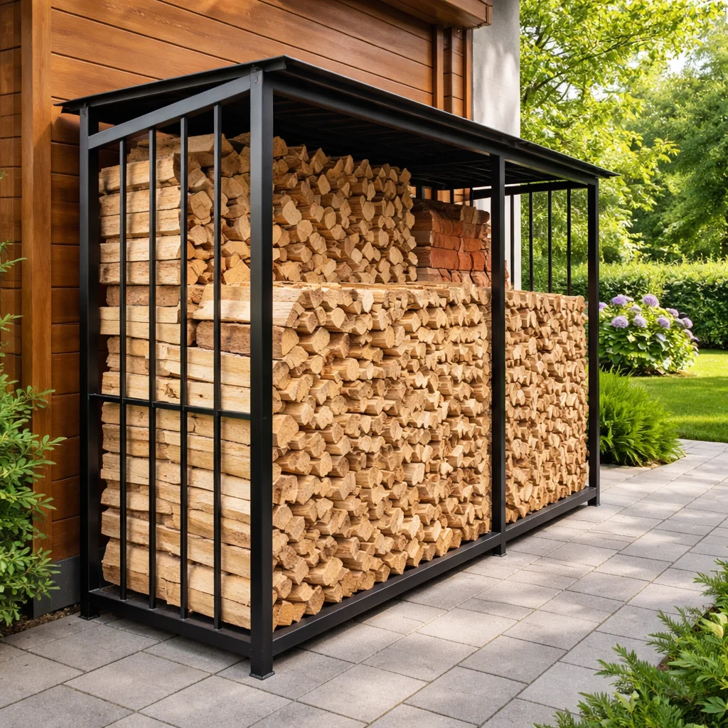 Дровница уличная из металла с крышей  для дачи, частного дома пристенная «Safamaster 69»