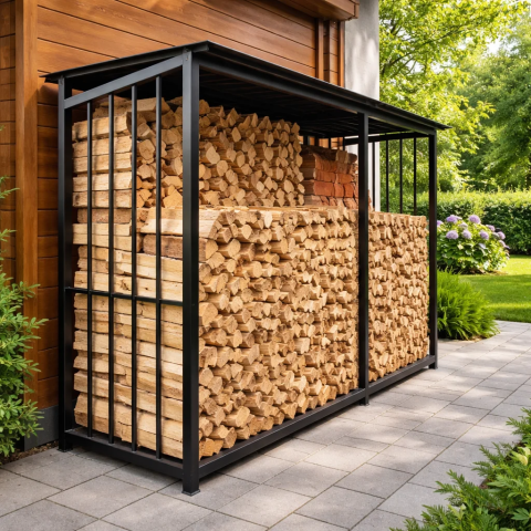 Дровница уличная из металла с крышей  для дачи, частного дома пристенная «Safamaster 69»