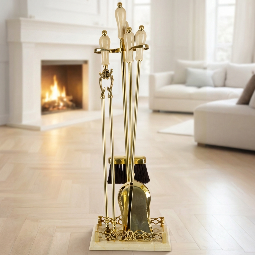 Набор для камина мрамор бежевого цвета и латунь 1185LMC, Италия