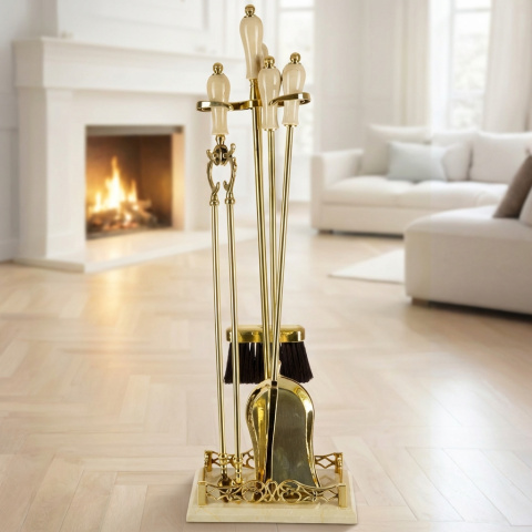 Набор для камина мрамор бежевого цвета и латунь 1185LMC, Италия