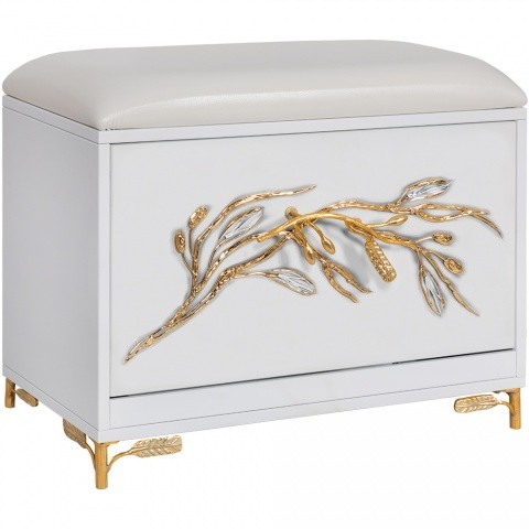 Банкетка для прихожей белая с сиденьем и ящиком для обуви Oliva Branch айс мраморное золото