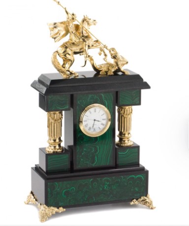 Интерьерные часы из малахита "Святой Георгий Победоносец" бронза 120271