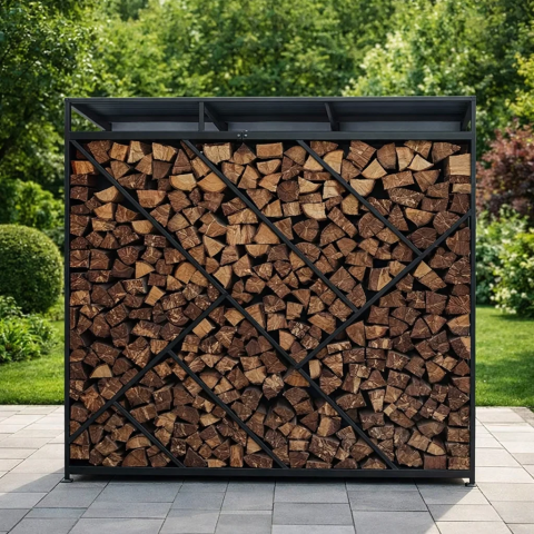 Большая дровница уличная для бани, дачи из металла с односкатной крышей Safamaster 49-2