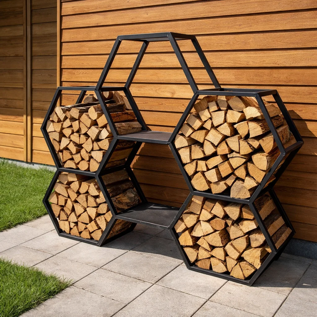 Дровница уличная для дачи, бани частного дома из металла лофт Соты