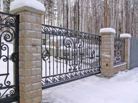 Кованые ворота, забор и калитка из металла в частном доме