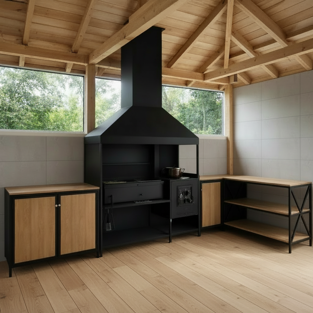 Мангальная зона лофт из металла модульная (Мангальный комплекс 20)для беседки, навеса, дома