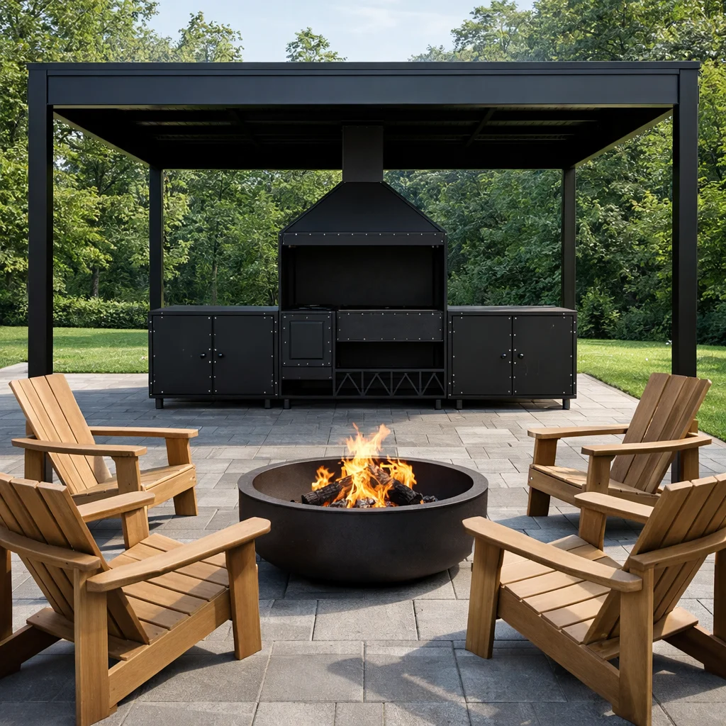 Мангальная зона из металла лофт для дома, дачи(мангальный комплекс 25)