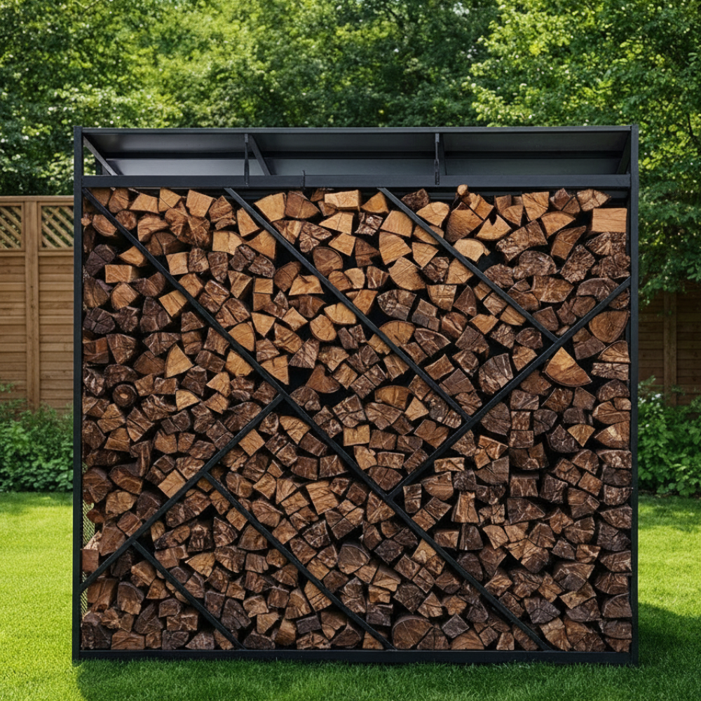 Дровник уличный большой для бани, дачи из металла с односкатной крышей Safamaster 49-2