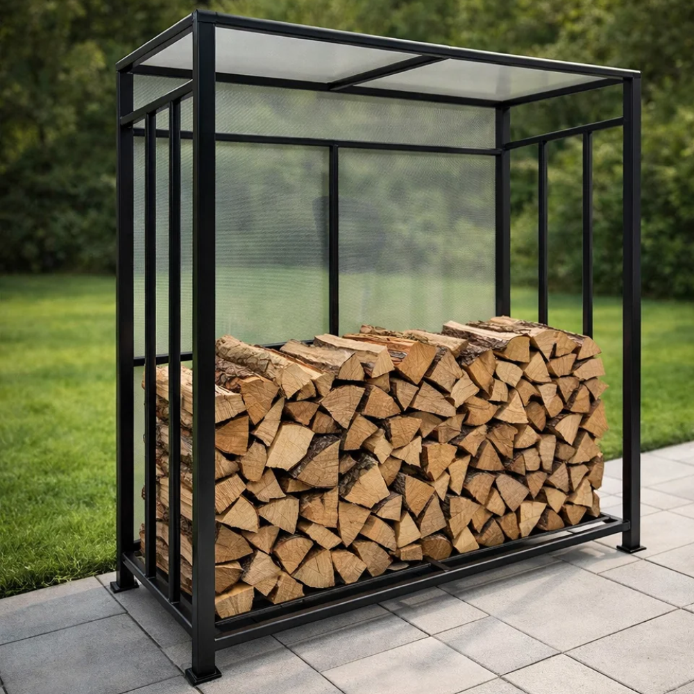 Дровница уличная лофт из металла с крышей из поликарбоната для дачи, дома «Safamaster 83-1»