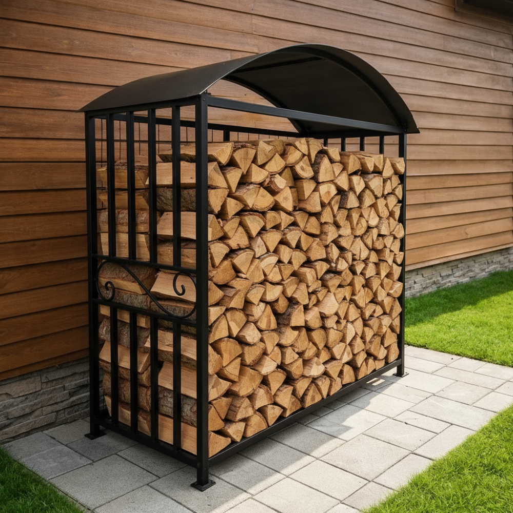Большая дровница для дачи, уличная из металлопрофиля с крышей из металла «SafaMaster 89»