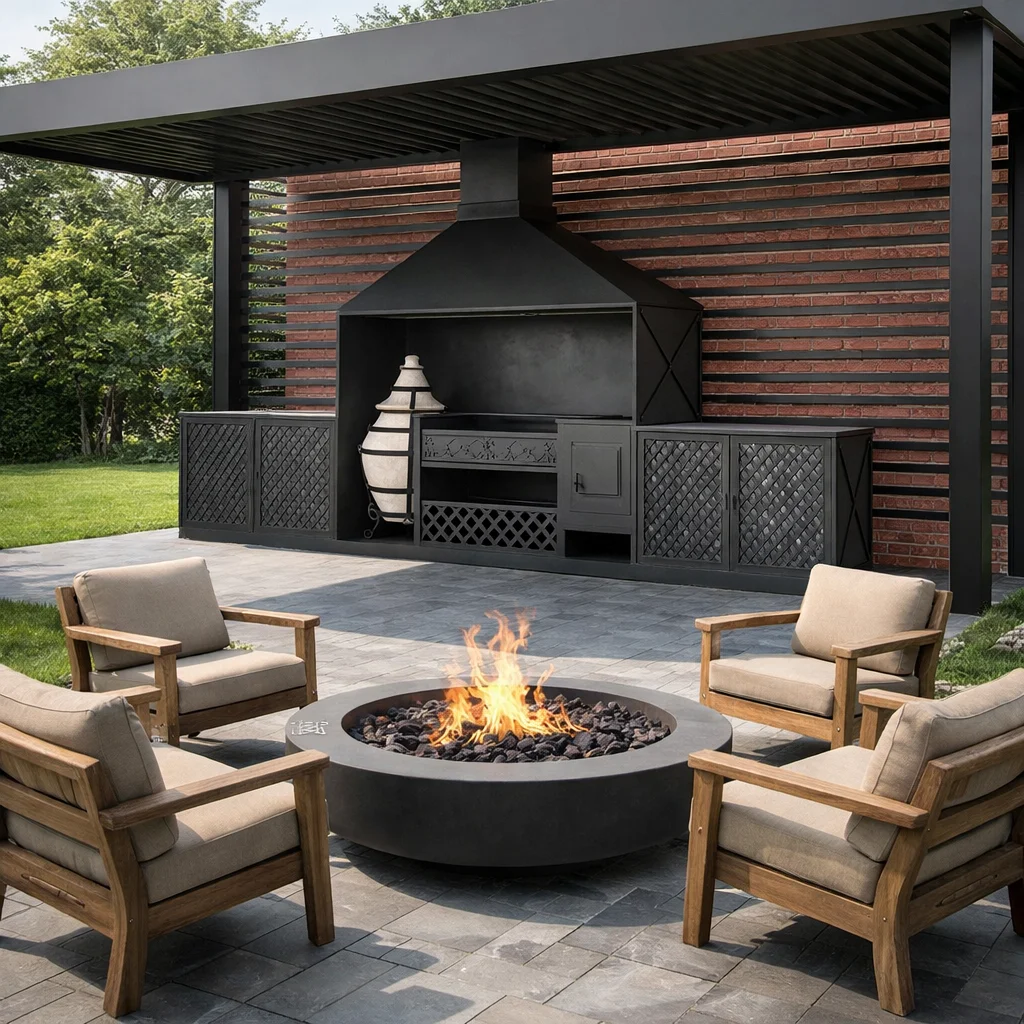 Модульная летняя кухня с мангальной зоной лофт для дачи и дома(для веранды, навеса)