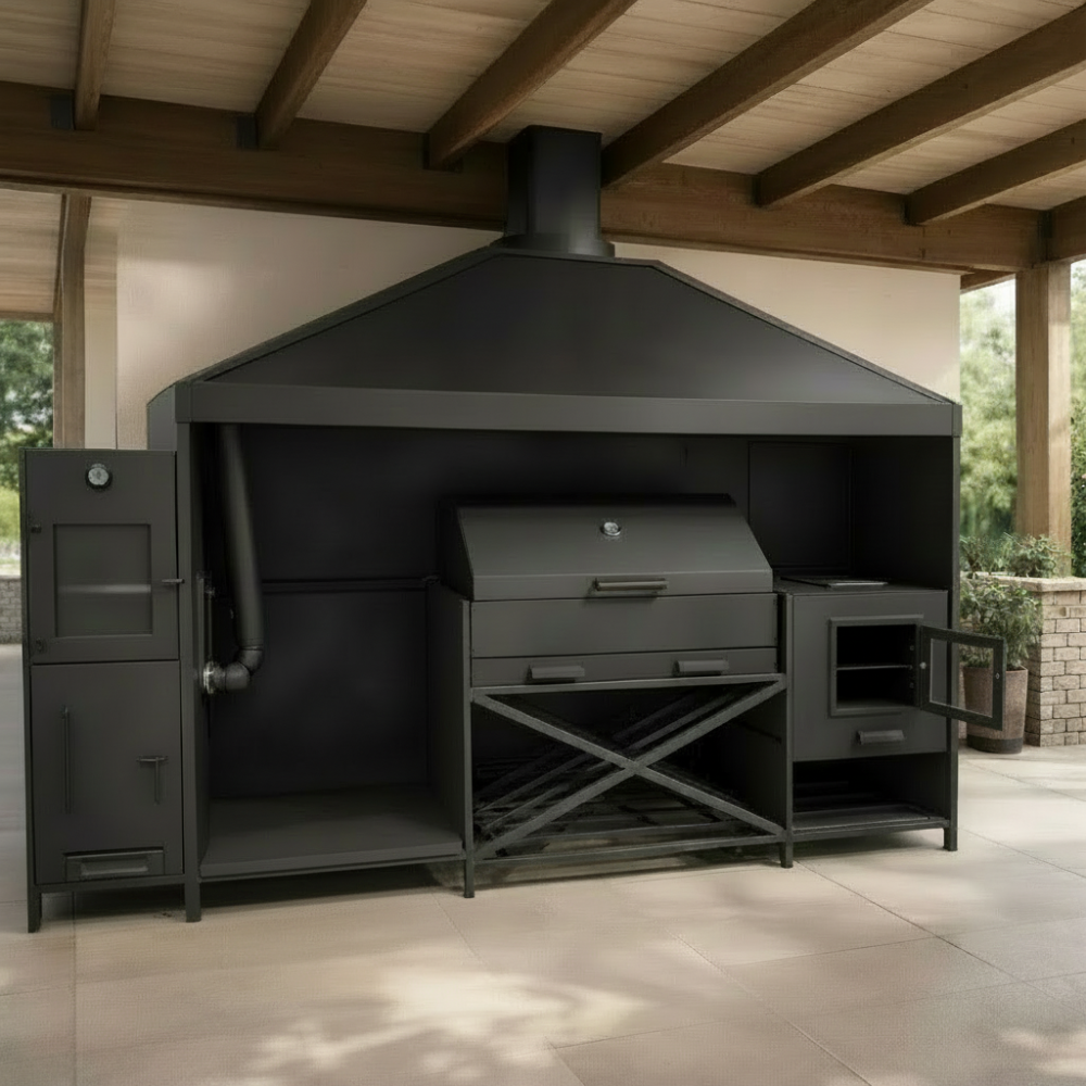 Модульная мангальная зона лофт (мангальный комплекс с мангалом, печью, вытяжкой и коптильней) для дачи и дома