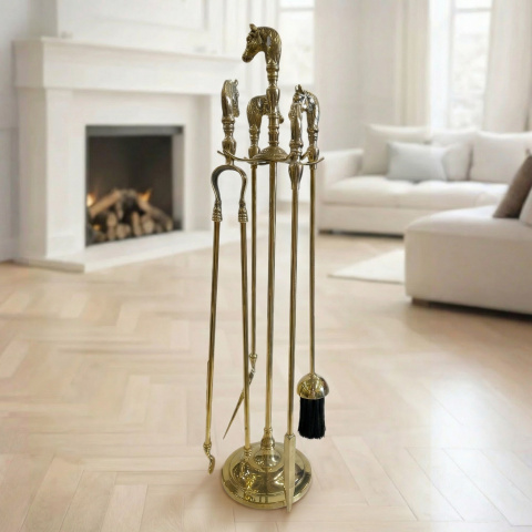 Каминный набор 4 предмета "Лошадь" аксессуары для камина в цвете античная латунь 00514 Италия  