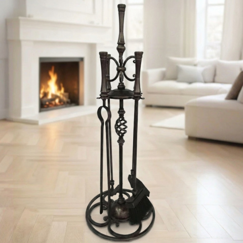 Набор для камина кованый из 4 предметов черный с патиной красный мед: SafaMaster KN700 