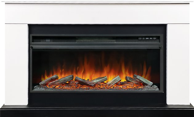 Royal Flame Каминокомплект Bergen (Разборный) - Белый с черным (Ширина 1370 мм) с очагом Vision 42 LOG LED