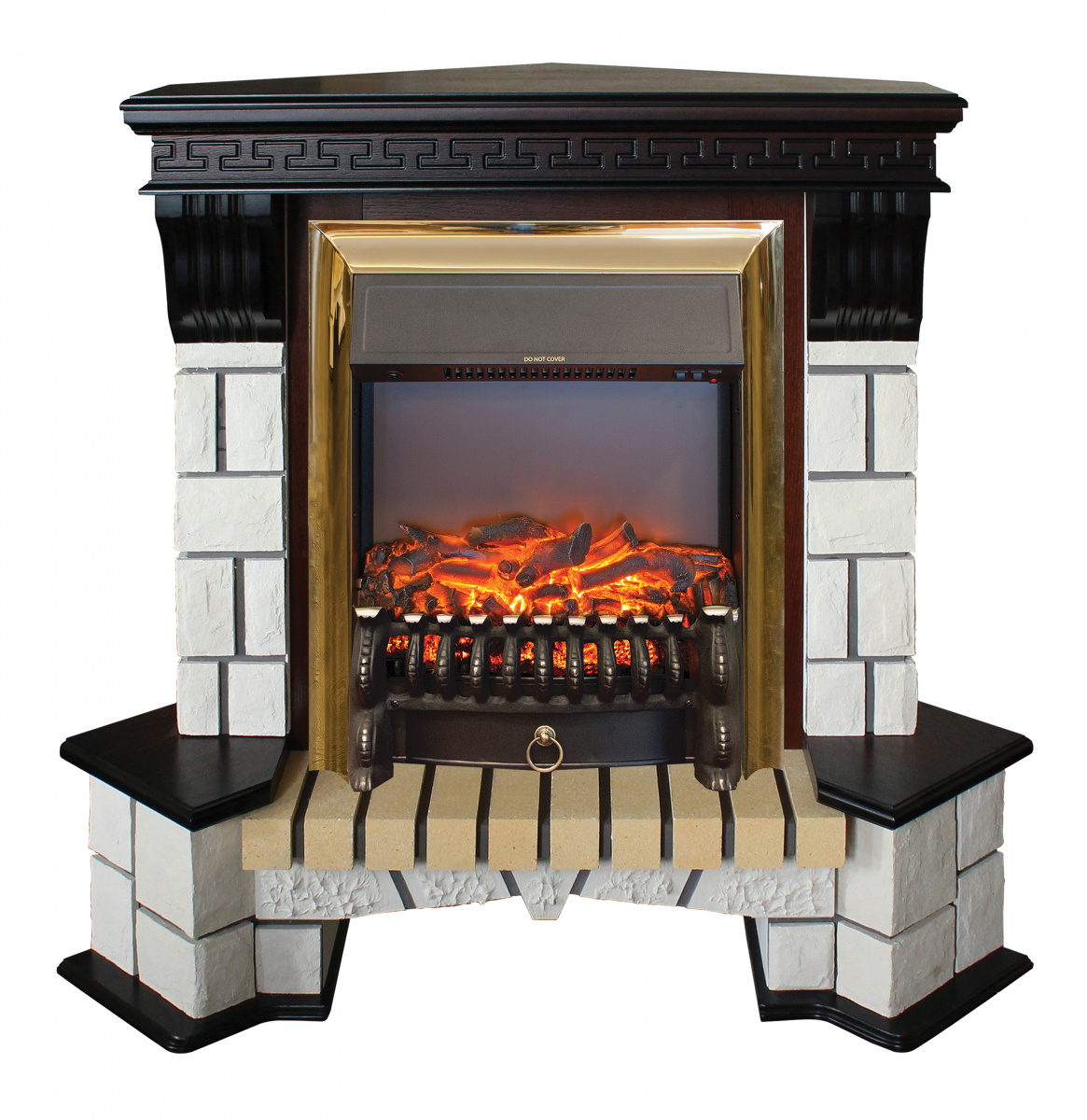 Электрокамин RealFlame Stone Coner AO с Fobos s Lux BR, звук потрескивания дров