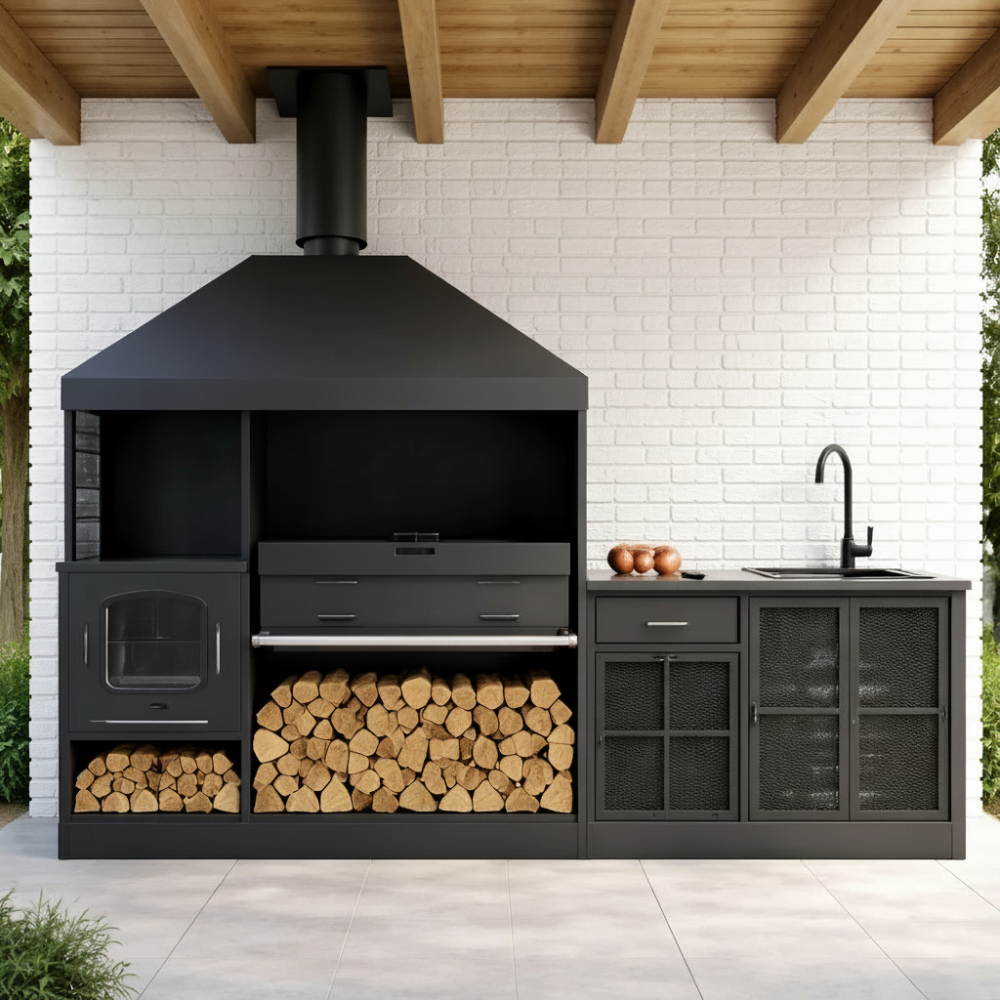 Мангальная зона лофт из металла модульная с мойкой (малая )