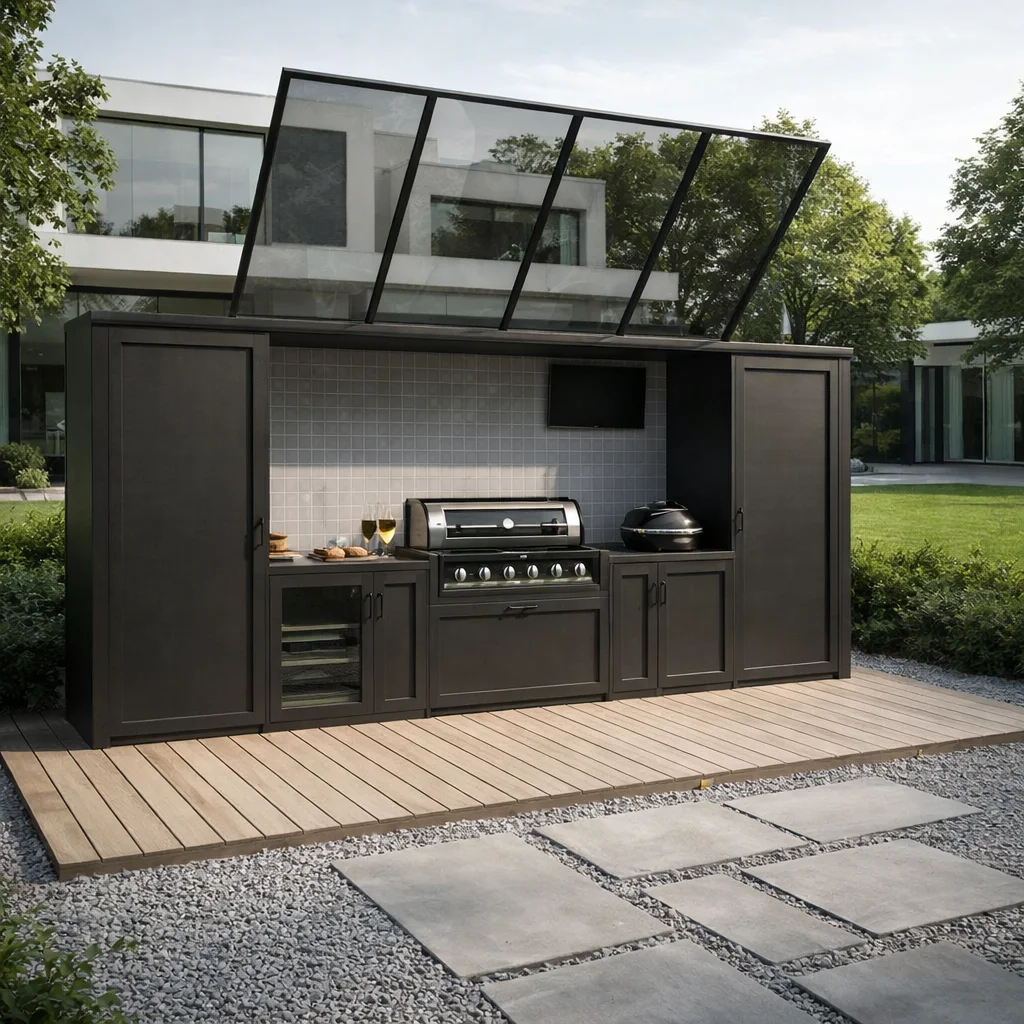 Мангальная зона под крышей в классическом стиле 