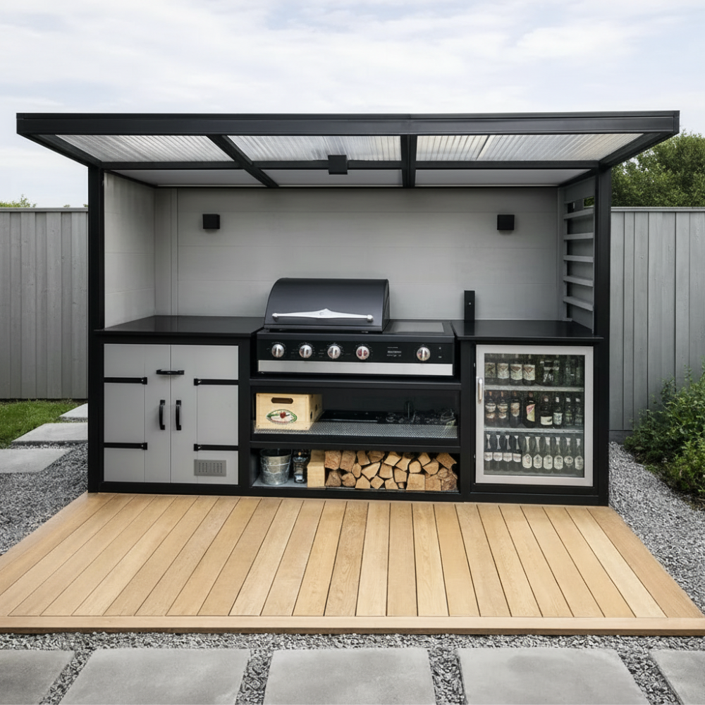 Мангальная зона под крышей  с газовым грилем 