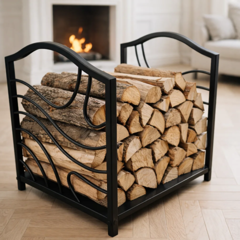 Дровница для камина металлическая напольная, подставка для дров чёрная